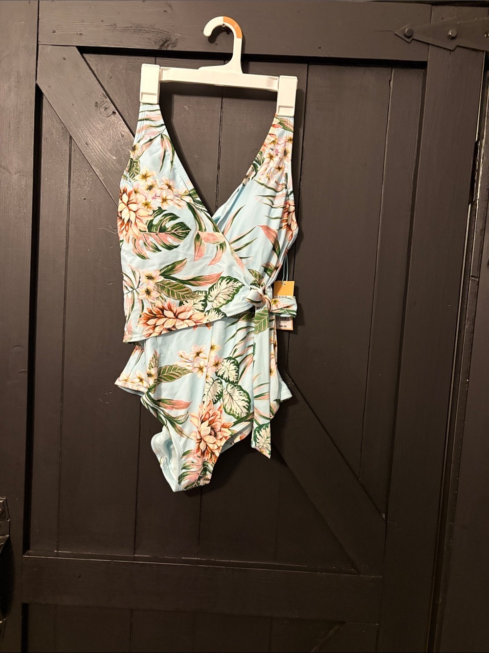 Kona Sol Light Blue Tropical Floral One-Piece Swimsuit